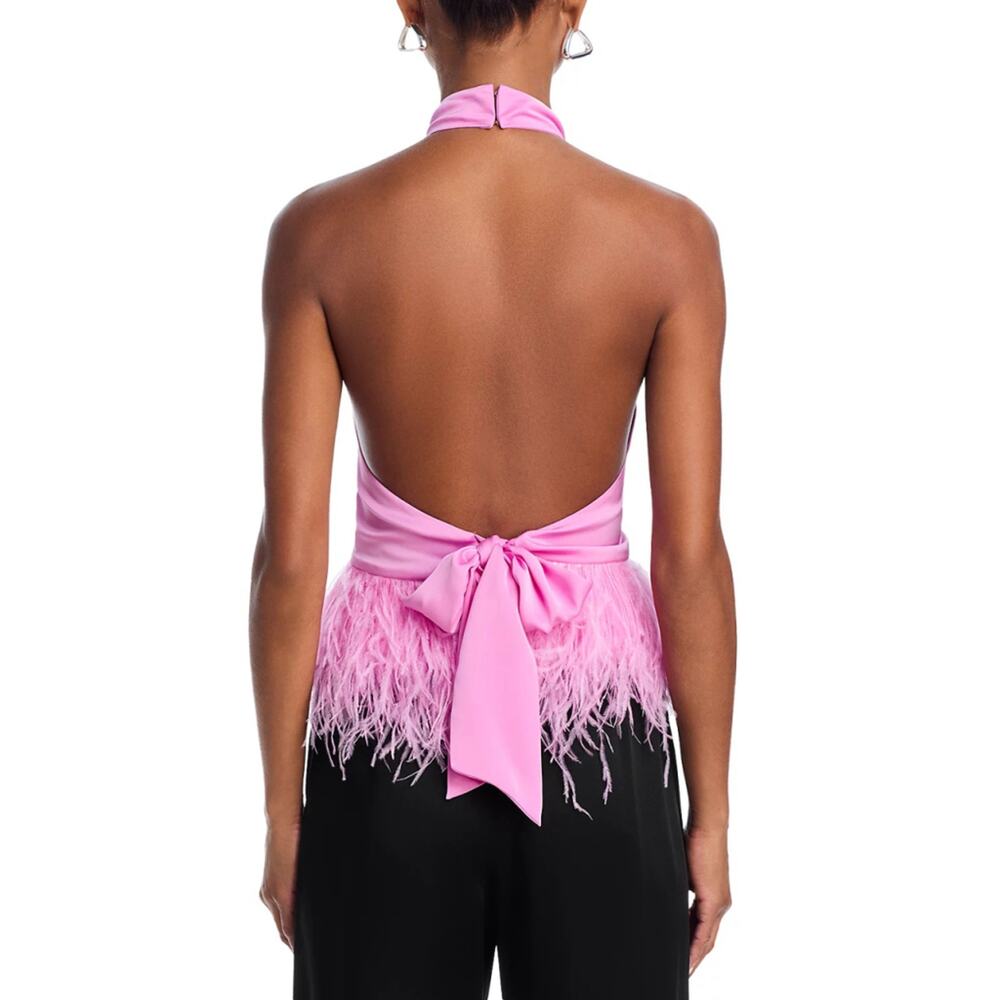 NWT Ramy Brook Feather Trim Halter Top Pink Size XS - Picture 4 of 13